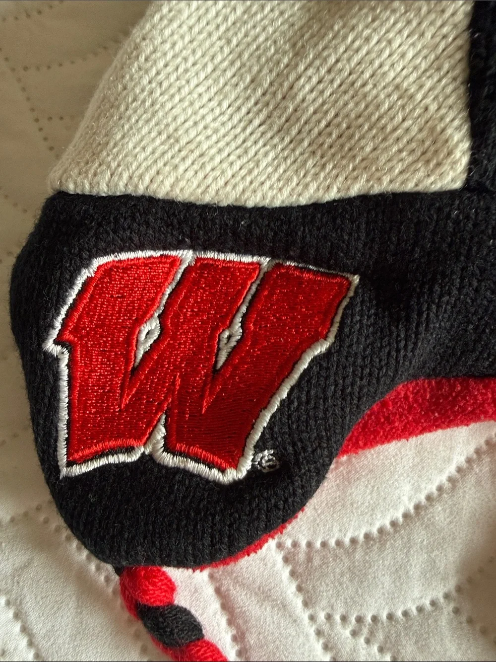 WI Bucky Badger Animal Beanie Hat - Black, White & Red